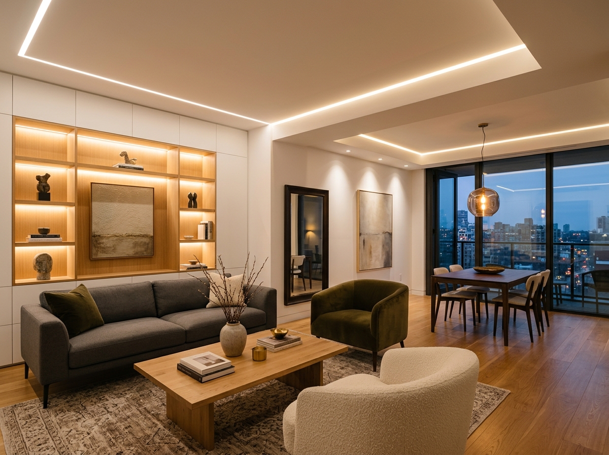 Luxury villa interior with modern LED lighting